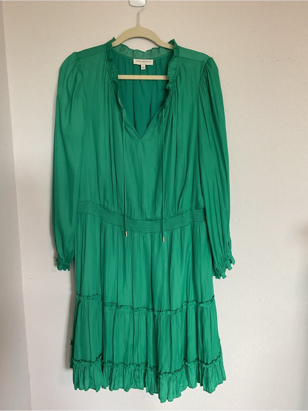 Skies Are Blue Emerald Green Long-Sleeve Tiered Midi Dress